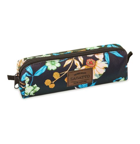 Penál Zagatto ZG673 tmavě modrý a zelený květinový - miniaturní