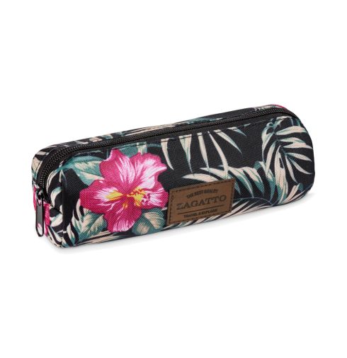 Czarny piórnik w kwiatowy wzór ZG713 - miniatura