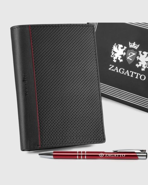 Černá vertikální peněženka na dokumenty z přírodní lícové kůže s ochranou RFID, Zagatto