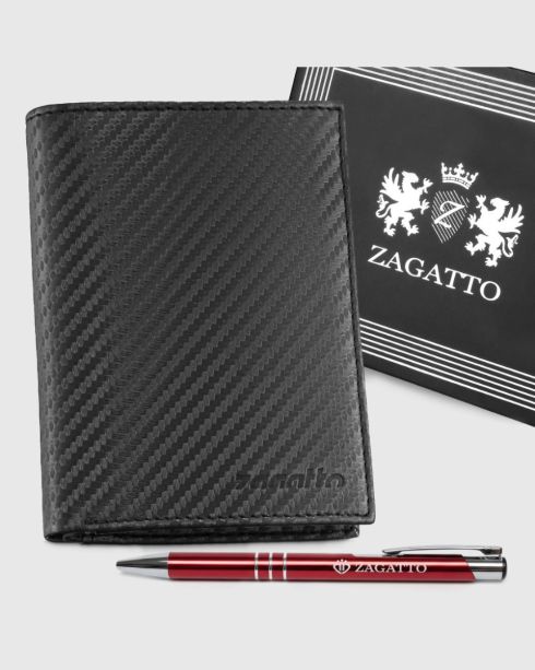 Černá pánská kožená peněženka svislá carbon s ochranou RFID, přírodní lícová kůže, Zagatto – fotografie 2