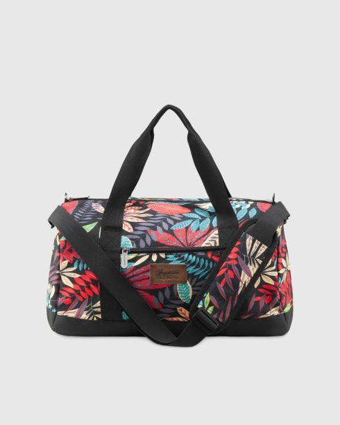 Černá dámská květovaná taška 40x20x25 cm, příruční zavazadlo, polyester a nylon, Zagatto
