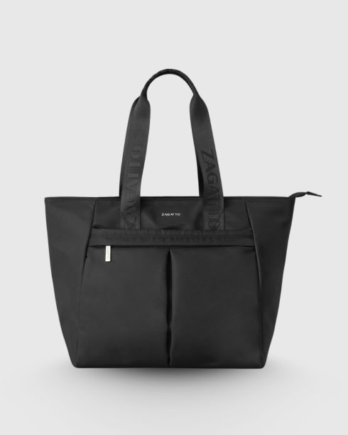 Černá dámská kabelka typu shopper z polyesteru a nylonu, Zagatto