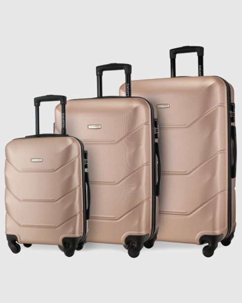 Sada 3 cestovních kufrů: malý, střední, velký, růžově zlatá, Petra