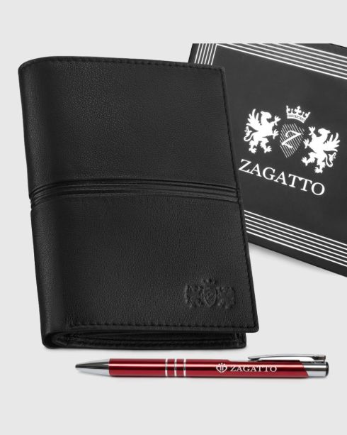 Černá pánská kožená vertikální peněženka RFID Secure z přírodní lícové kůže, Zagatto