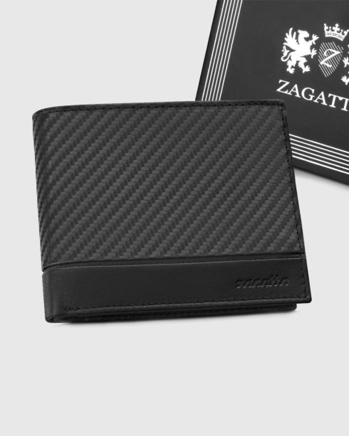 Černá pánská horizontální kožená peněženka carbon RFID Secure, přírodní lícová kůže, Zagatto