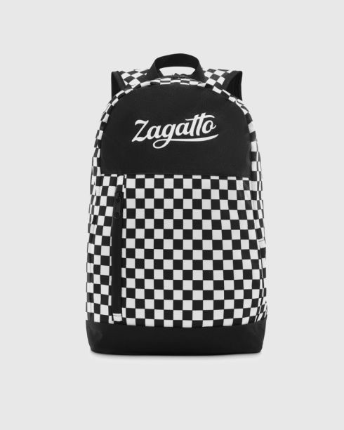 Černý batoh s penálem, šachovnicový vzor, polyester a nylon, Zagatto