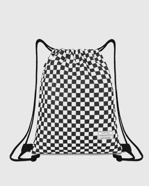 Černý kostkovaný vak-batoh ZG709, polyester a nylon, Zagatto