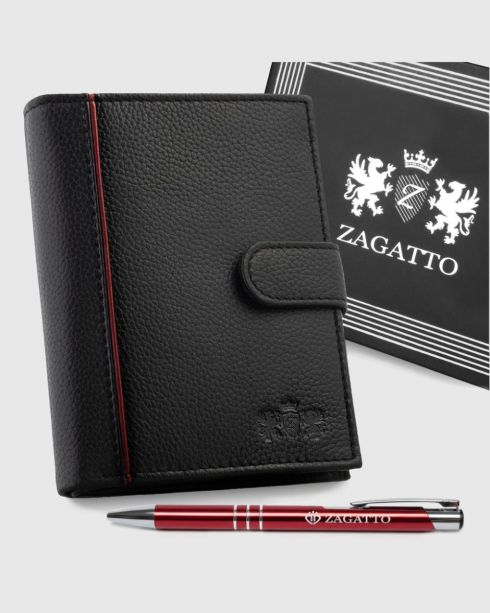 Černá pánská vertikální kožená peněženka s RFID ochranou, přírodní lícová kůže, Zagatto