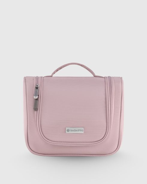 Pudrově růžová dámská cestovní kosmetická taška s háčkem, polyester a nylon, Zagatto
