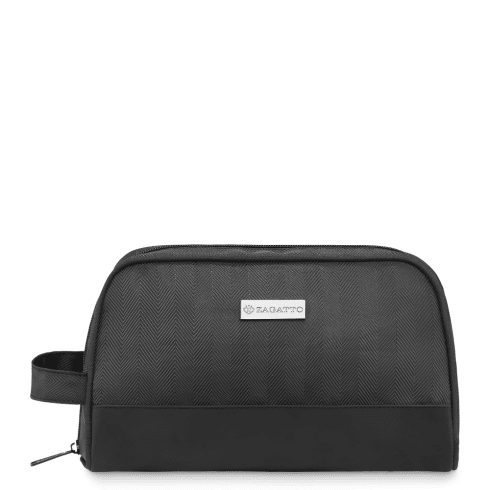 Černý cestovní kosmetický váček v rybí kost zapínaný na zip, polyester