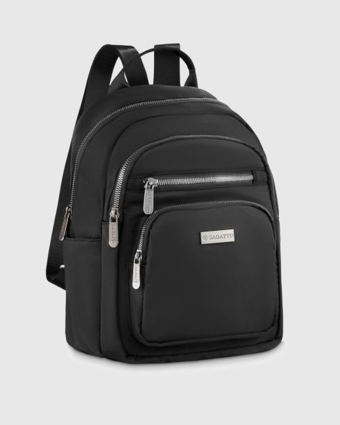 Malý černý městský dámský batoh, polyester a nylon, Zagatto