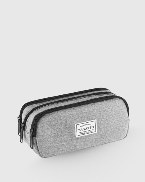 Šedý třípásmový penál pro dospělé, polyester a nylon, Zagatto – fotografie 3